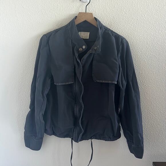Caslon Gray Cotton Utility Jacket Cargo Neutral Spring Summer Front ZIp Medium - Picture 1 of 6